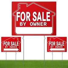 For Sale By Owner Yard Sign 3 Pack , 18" X 14" Double-Sided Yard Signs with ...