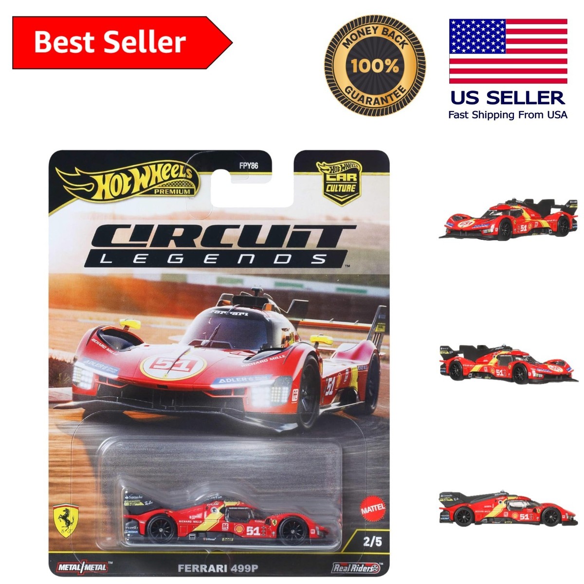 Enhanced 1:64 Scale Ferrari 499P Die-Cast with Real Riders - A