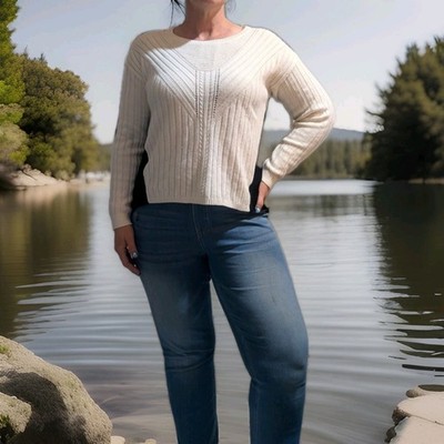 NY&C Colorblock Mock Neck Knit Sweater Black & White, Size Medium Minimalist