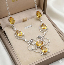 Collar de piedras preciosas de citrino amarillo plata de ley 925 joyería espiritual S-18" regalo