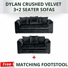 Dylan Black Crushed Velvet 3 + 2 Seater Sofa Set with FREE Footstool Luxury