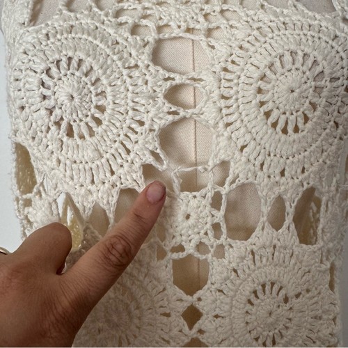 Lovers + Friends Crochet Open Knit Sleeveless Cover Up Swim Dress Off White - Picture 8 of 8