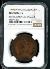 GREAT BRITAIN PENNY 1807 SOHO KING GEORGE III COIN NGC UNC DETAILS     A155