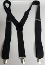 Men s Solid Black Elastic Suspenders With Hardware Pre-owned In Good Condition