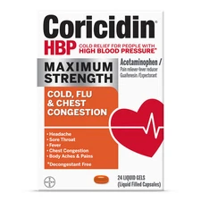 Coricidin HBP Maximum Strength Cold Flu Medicine for High Blood Pressure 24ct