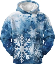 Blue Watercolor Snowflake Hoodie - Winter Snow Print Sweatshirt