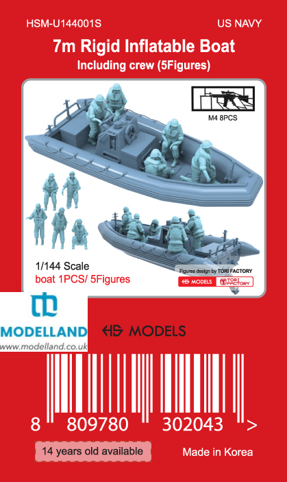 HS Model 7m Rigid Inflatable Boat w/ Crew & M4 1/144 8pcs HSM-U144001S