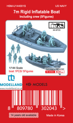 HS Modell 7m Festschlauchboot mit Besatzung & M4 1/144 8 Stück HSM-U144001S