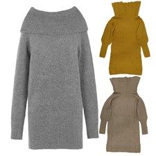 Ever.me Womens Off Shoulder Jumper Long Sleeve Oversized Turtle Neck Sweater Top