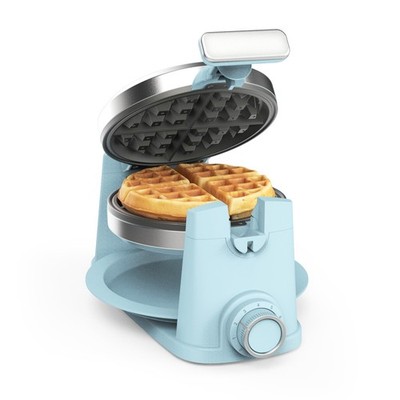 Martha Stewart Rotating Waffle Maker   7'' Round, PFAS-Free, Flip Iron, Sky Blue