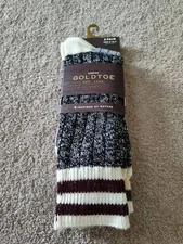 Goldtoe Lodge Men's Crew Sock 2 Pairs Size 6-12.5 Retro Stripe Slub