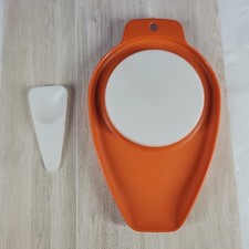 Planche à découper rétro Tupperware Chop N Pour™ #1432 rouge-orange avec spatule complète