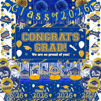 Graduation Decorations 2026 Blue and Gold Class of 2026 Banner 