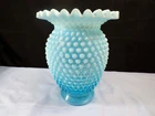Fenton Blue Opalescent Hobnail Glass Vase 7 7/8" Tall