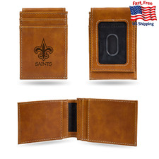 Rico Industries Laser Engraved Front Pocket Wallet NFL New Orleans Saints Brown