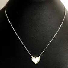 8328 Kendra Scott Ari heart mother of pearl Silver Tone Necklace 14-16"