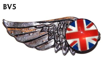 steampunk brooch badge flying left wing silver Union Jack flag Britain #BV05