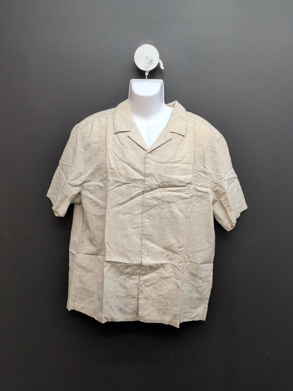 H&M Regular Fit Linen Blend Resort Sort Sleeves Pocket Shirt XL Light Beige