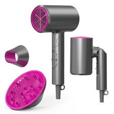 1800W Foldable Ionic Hair Dryer with Diffuser for Women & Men, Light Gray