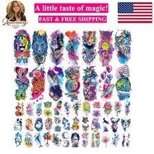 86 Sheets Temporary Tattoo, 14 Sheets Large Half Arm Fake Flower Cat Owl Lion...