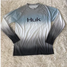 Huk Fishing Performance Long Sleeve Shirt Gradient White Gray Mens Medium M
