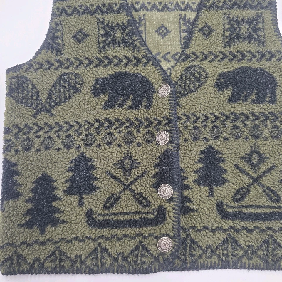 Chaleco polar Alps Deep Pile para mujer talla pequeña de colección hecho en EE. UU. Oso de nieve verde Foto 4 de 4