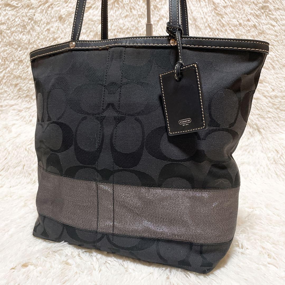 A4 COACH Tote Bag Shoulder Black Signature