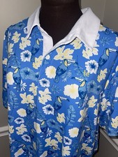 Tipsy Elves Blue Botanics Tropical Golf Polo Shirt Mens XXL Toucans Hawaiian