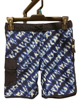 Lands End Boys youth Swim Trunks M 8 Electric Blue Tie Dye Drawstring Pocket