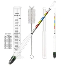 Triple Scale Alcohol Hydrometer(2 pcs)and Test Jar for Home Two Hydrometers