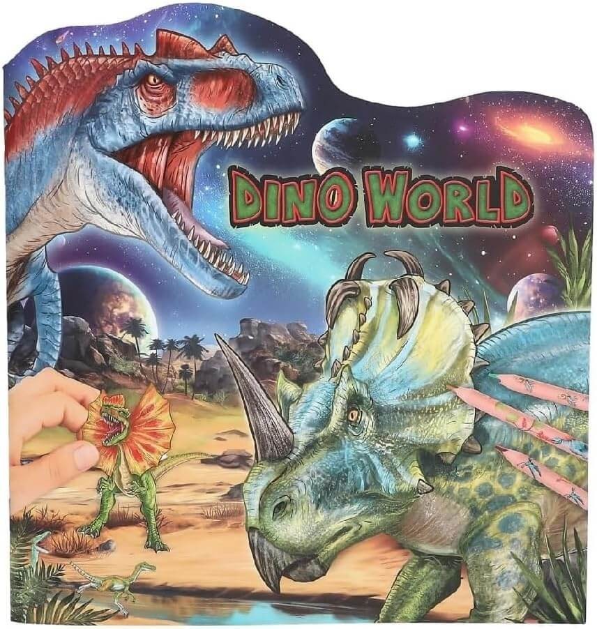 Fun Sticker Colouring Book Dinosaur Galaxy 21 Pages Creative Play - Dino World