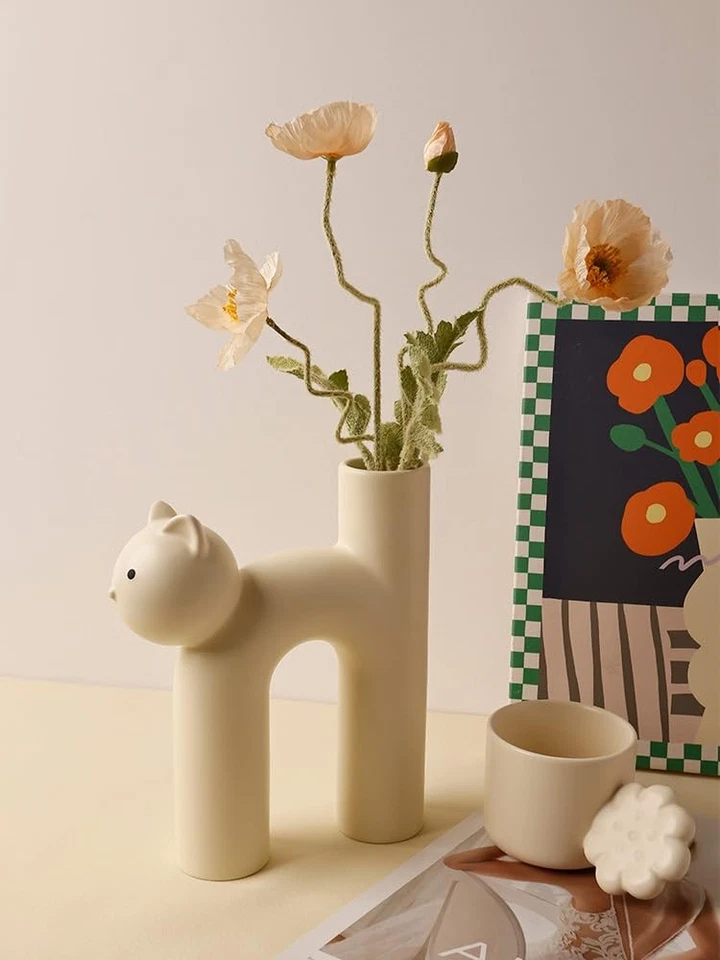 Minimalist Cat-Shaped Ceramic - Unique Animal Flower Vase for Home Decor, Mod... - Image 3 of 3