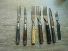 Vintage Lot of Civil War Era Silverware 3 prong forks Inlaid Wood Bone Handle