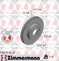 2X Zimmermann 590.2574.20 Bremsscheibe FüR Toyota