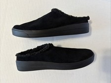 Ryka Womens 11 Black Leather Suede Faux Fur Lined Slip On Mules Clogs EUC 
