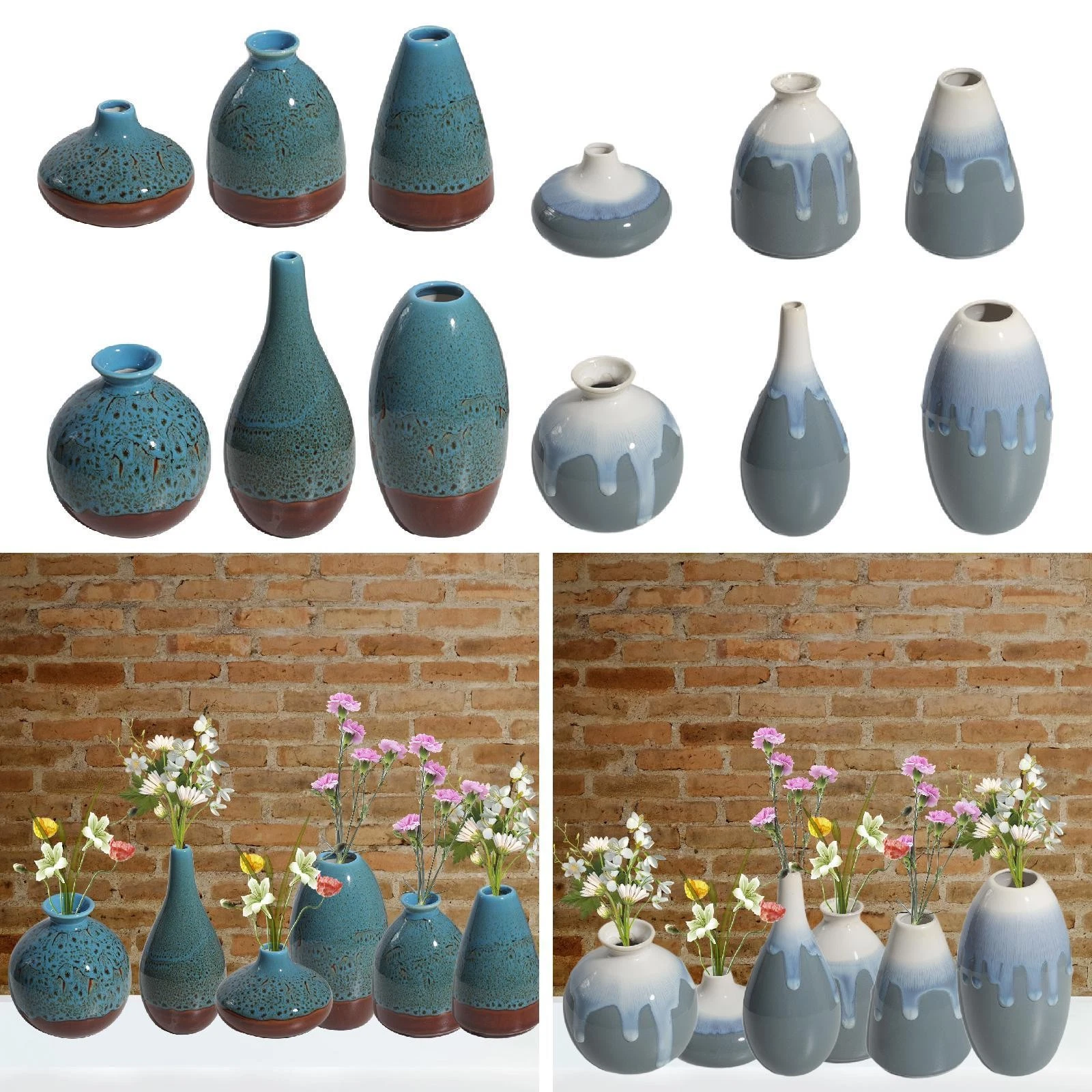 6Pcs Ceramic Vase Set Pottery Vases Floral Arrangement Decorative Art Vases Home