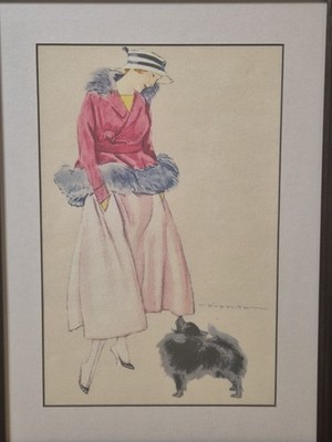 Marcello Dudovich Kunstdruck Frau mit Hund | Gerahmte Illustration im Vintage Stil