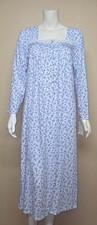 EILEEN WEST Long Sleeve White  Blue Floral 100 Cotton Nightgown Gown PL NEW C4