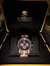 #99 IceTime LEGACY Rose 40mm Men's Rose Gold Steel Watch Iced 0.10ct Diamonds