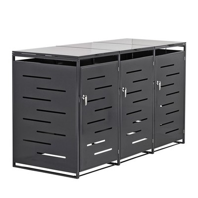Metall Garten Mülltonnenbox Aufbewahrungsbox Gerätebox f. 3 Mülltonnen anthrazit