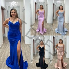 Beading Evening Dresses Spaghetti Straps With Slit Bridal Formal Birthday Gown