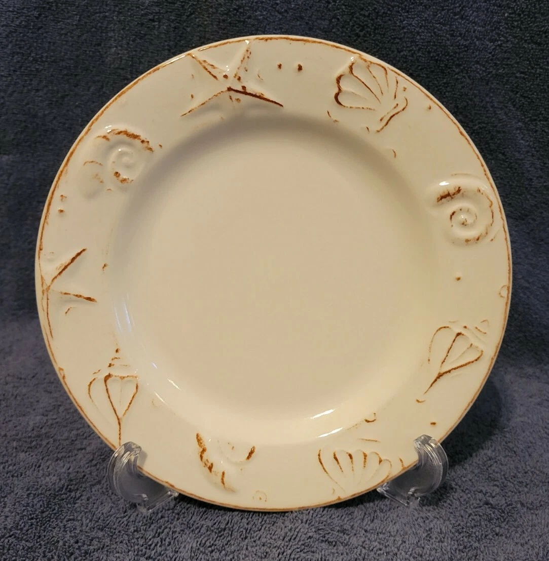 Thomson Pottery Hampton Cape Cod Salad Plate Ivory White w Seashell Rim Pairs