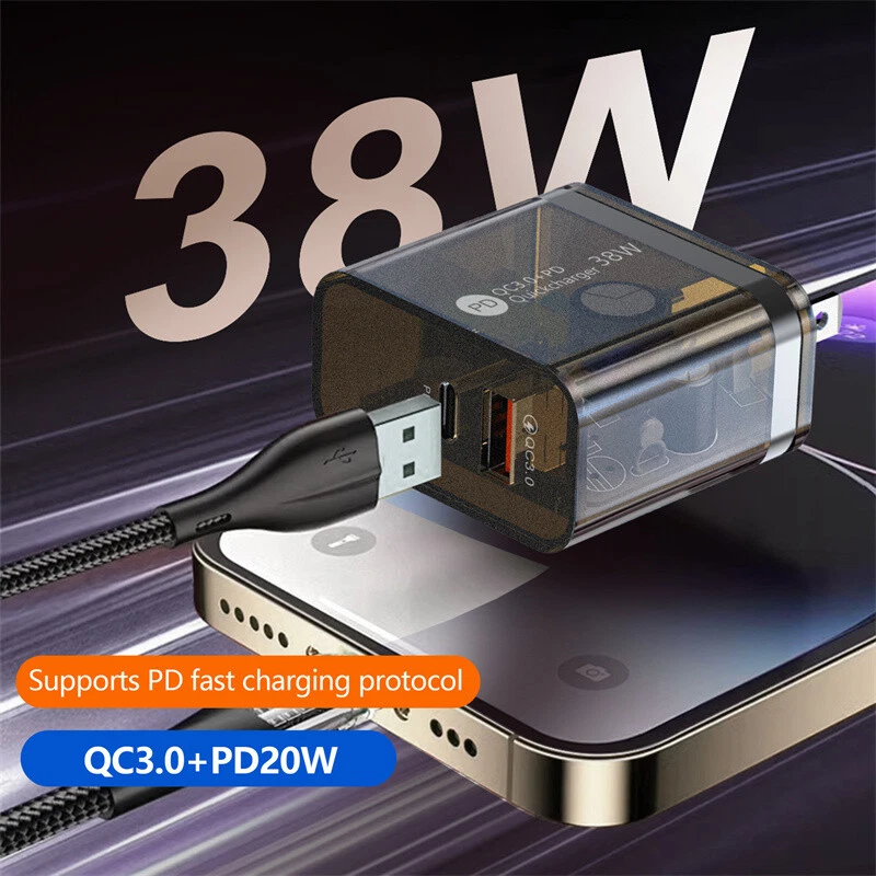 38W USB C Charger Block For Phone Laptops Tablets Clear Gray QC3.0 Fast Charger - Image 4 of 4