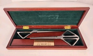 Vintage Alcraft Scissors and Letter Opener In Walnut Wooden Box Rotary Club 