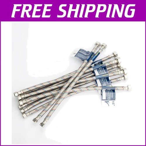 10-Pack 16-Inch Braided Stainless Steel Faucet Hose Connector for Kitchen/Bath
