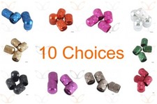 4 X Exotic Alloy Schrader Bike Valve Caps Aka American Or Car Valve 10 Colours