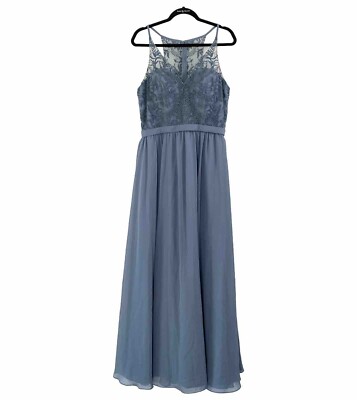 Kennedy Blue Womens 12 Bridesmaids Dress Maxi Lace Halter Sleeveless Slate  Blue | eBay