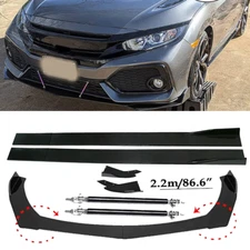 Front Bumper Lip Spoiler+86.6" Side Skirt Body Kit Glossy For Honda Civic SI
