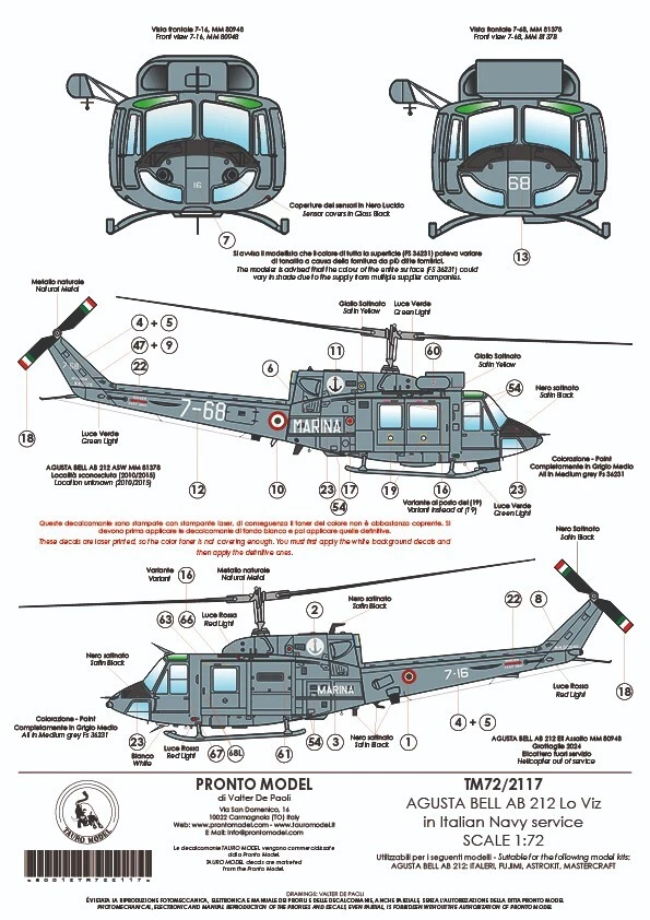 TAURO MODEL TM72/2117 AGUSTA BELL AB 212 LO-VIZ MARINA MILITARE SCALA 1:72 - Immagine 2 di 3