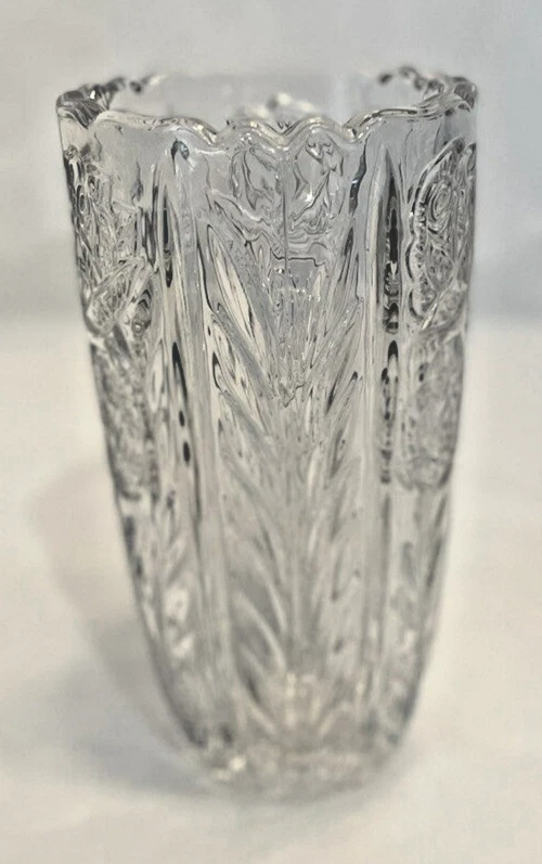 "Florero Anna Hutte 24 % cristal de plomo plomo 6,5"" rosas transparente Alemania etiqueta gruesa" Foto 4 de 4